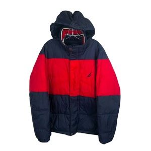 Nautica Reversible Down Puffer Sailing Jacket Red Navy Blue - Men’s Large
